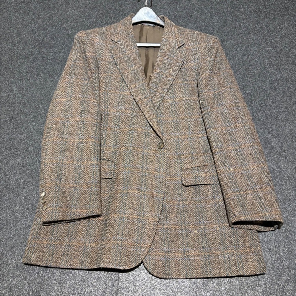 Hardwick Clothes Blazer Mens 42 Brown Tweed Wool Herringbone Plaid Vintage USA